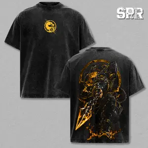 Scorpion - Mortal Kombat Graphic Tee Vintage Washed Shirt Unisex Streetwear Game Merch Fatality Scorpion Tee Fighting Game T-Shirt Gift for Gamers MK Fans