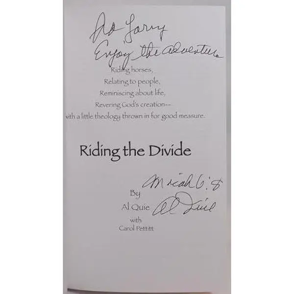 USED Book - Riding the Divide: Riding Horses, Relating to People, Reminiscing about Life, Revering God's Creation, With a Little Theology Thrown in for Good Measure by Albert H Quie (Paperback) - english
