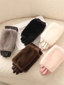 Women's Winter Thick Fleece Gloves, Multiple Wearing Styles, Warm Cycling Mitts, Fingerless Design, 1 Pair