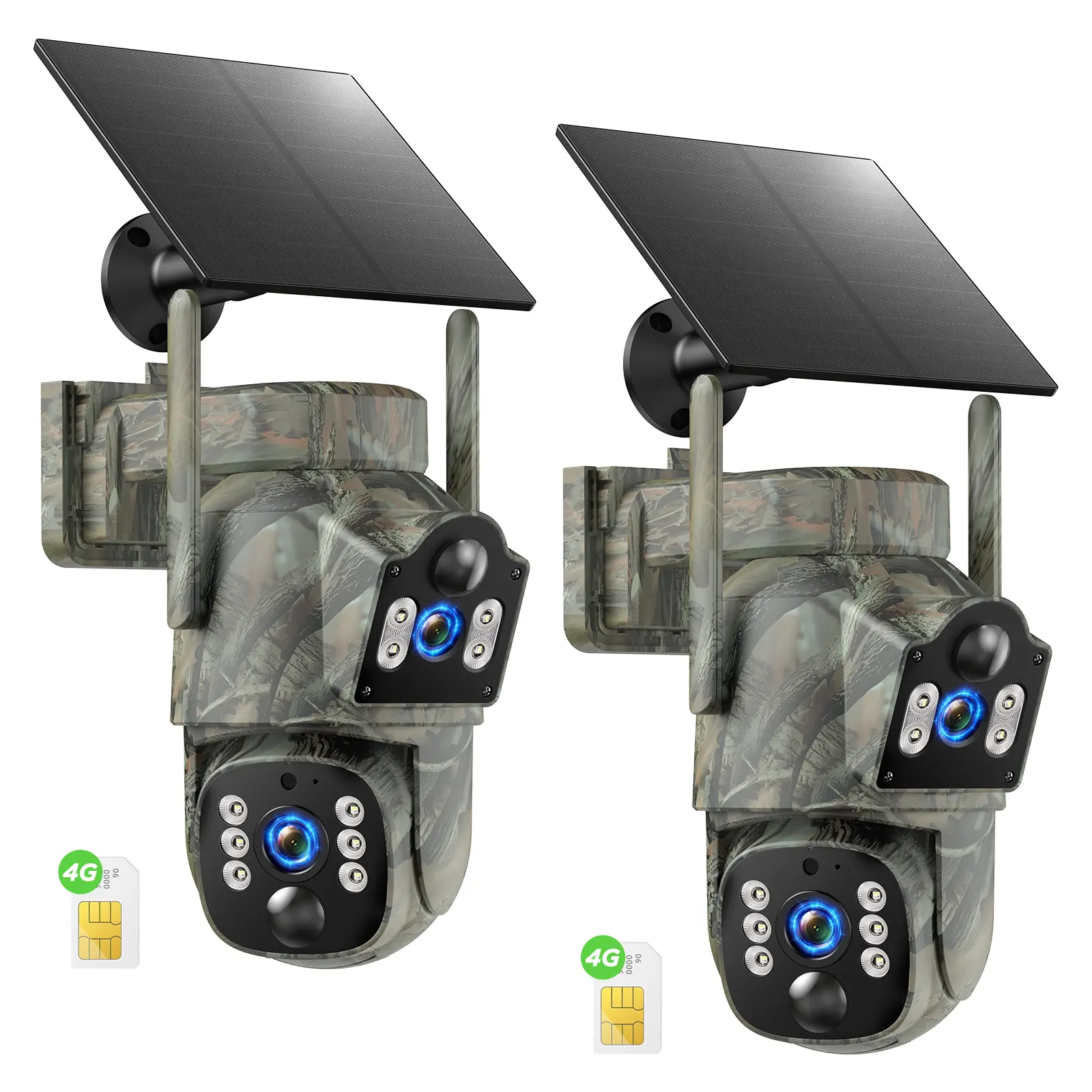VOOPEAK 4G LTE Cellular Security Camera, Dual Lens 360° PTZ Auto Tracking Solar Camera Outdoor Wireless with SIM Card,2K HD Color Night Vision, IP66 Waterproof, 2-Way Audio,No WiFi Needed  2 Pack