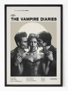 [Sale Off Up To 35%] The Vampire Diaries Poster,Nina Dobrev, Paul Wesley, Ian Somerhalder, Vintage tv show poster, Minimalist Art. No Frame