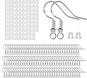 50 Pairs 925 Sterling Silver Earring Hooks, Hook Ear Wires with 100 PCS Clear Rubber Silicone Earring Safety Backs Stoppers, for DIY Jewelry Making