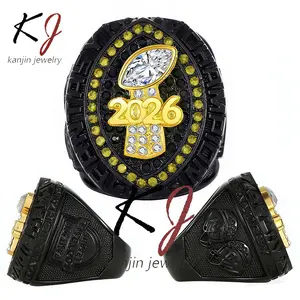 Kanjin Jewelry 2026 Black Zinc Alloy Football Championship Ring with Colorful Diamond Dream Design Fan Collection Trendy Accessories for Enthusiasts