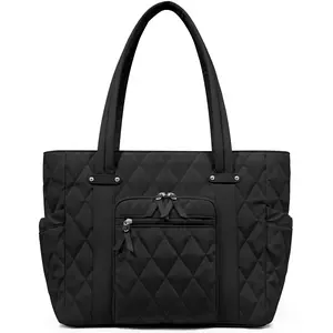 Tote Bag for Women, Lightweight Puffy Tote Bag with Compartments, Quilted Shoulder Bag Handbag for Travel, Work Gift For Christmas Puffer Laptop Tote Casual Commuter Bag