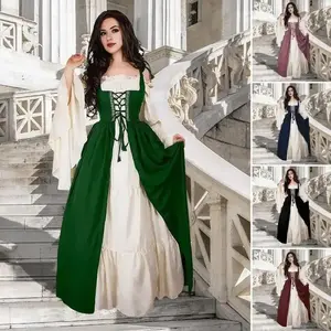 Womens'S Medieval Renaissance Costume Cosplay Over Suit Dress Vest Victoria Princess Steam Punk Strap Loose Cosplay Maxi Dress