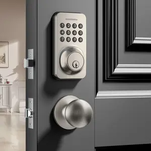 Keyless Entry Keypad Deadbolt with Handle Set,  Lock, Auto-Lock + - Lock, 100 Codes + Easy Install, Ideal for Airbnb/Homes/Offices, Fits U.S. Standard Front Doors, Satin Nickel