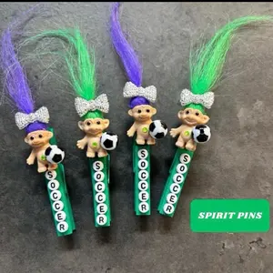 Soccer Troll Gym Life Sports Clips - Handmade Wooden Clothes Pins with Green & Purple Hair. Perfect for town, travel & club soccer too!