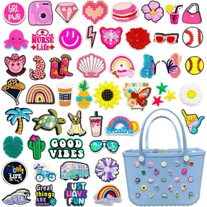 Charms for Bogg Bag Accessories 50Pcs Cute PVC Rubber Hawaiian Summer Beach Bag Charms fits for Bogg Simply Southern Beach Totes Bags Party gift for Women Girls and Kids