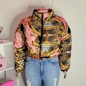 Womens Plus Size Pink Riches Brocade Print Jacket Winter