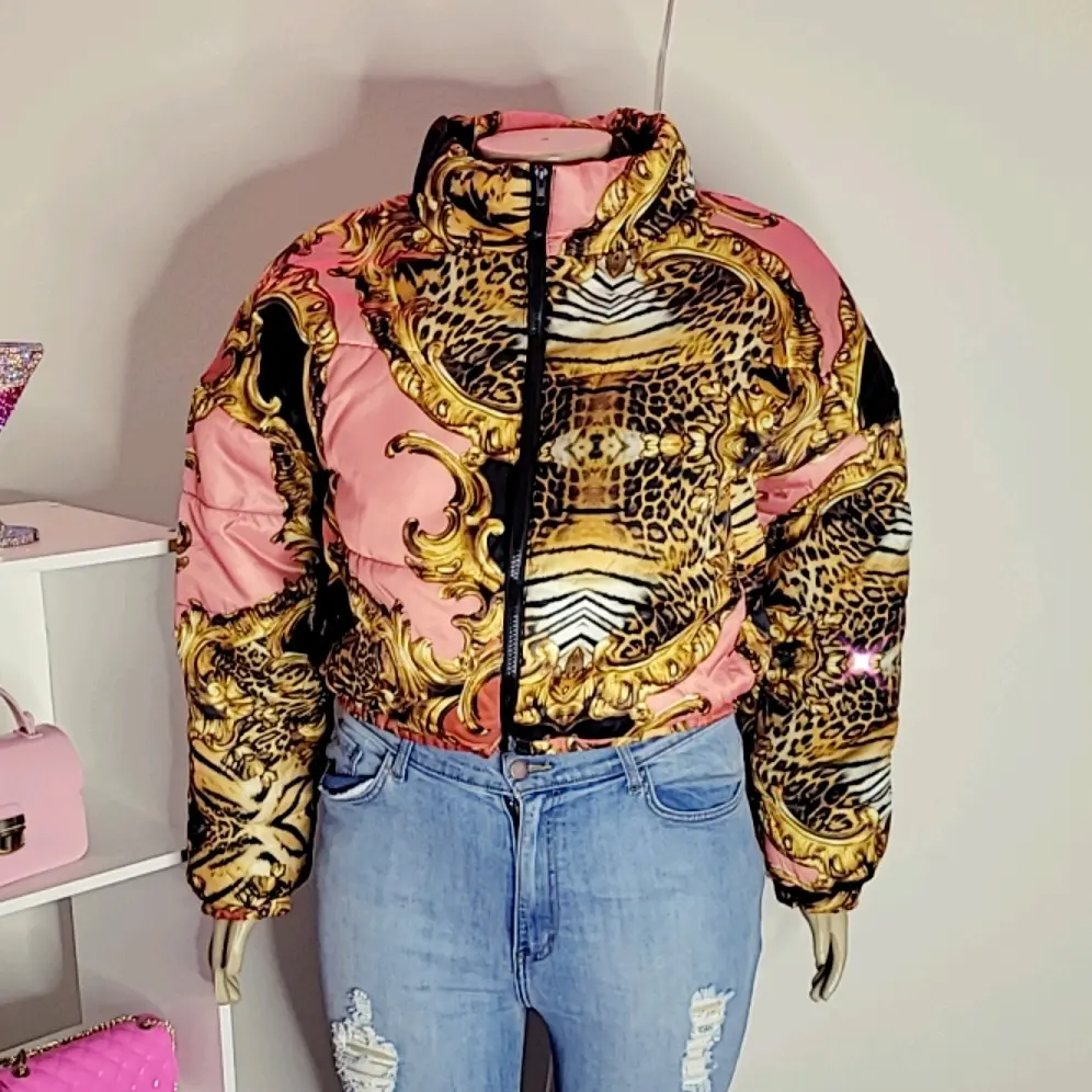 Womens Plus Size Pink Riches Brocade Print Jacket Winter