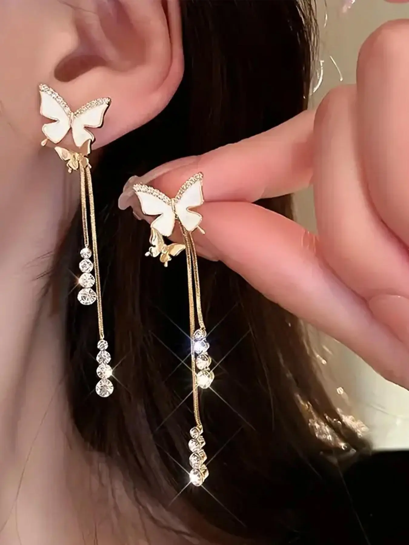 Fashion Butterfly Design Rhinestone Decor Dangling Earrings (1 Pair), Elegant Jewelry for Women & Girls, Trendy All-match & Exquisite Jewelry for Birthday Gift, High Quality Earrings, Fashionable Earrings
