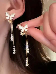 Fashion Butterfly Design Rhinestone Decor Dangle Earrings (1 Pair), Elegant Jewelry for Women & Girls, Trendy All-match & Exquisite Jewelry for Birthday Gift, High Quality Earrings, Fashionable Earrings