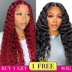 [Combo sale 26"&26"]"buy1 get 2 wig ” 13x4 99J Jerry Curly Lace Front Wigs Human Hair with Baby Hair 180% DensityStraightHuman Hair Wigs for Women