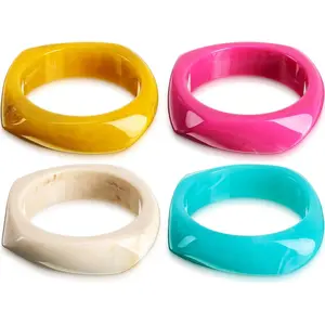 4 Pcs Colorful Square Acrylic Resin Bangle Bracelet, Wide Geometric Irregular Wristbands Women, Dazzling Fashion Geometric Square Resin Bangle for Women Jewelry