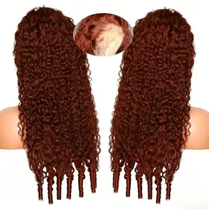 180% Density 13x6 Lace Reddish Brown Burmese Curly Glueless Human Hair Wig 26 Inch Lace front human hair wig