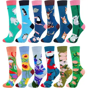 Women's Premium Cotton Funny Animal Marvel Pattern Socks, 8 Pairs-Banana Fruit 01803, Calf Length, Size 6-11, Fun Colorful & Funky Design