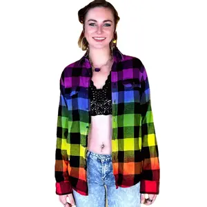 Tie Dye Rainbow Flannel - Purple Pride Flag Buffalo Plaid Shirt