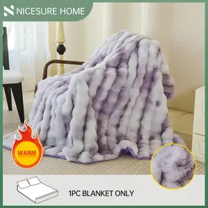 Nicesure Tie-Dye Purple Faux Rabbit Fur Bubble Blanket OEKO-TEX Certified, Ultra-Soft & Machine Washable Plush Warm Soft Bubble Plush Throw for All Seasons
