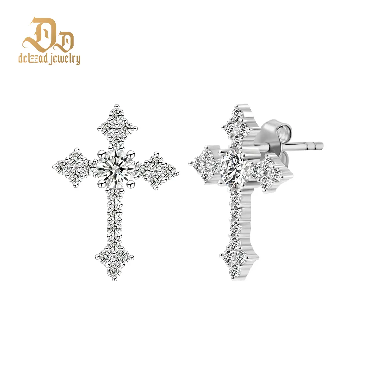 Delzzad Cross Prong Lab-Created Moissanite Stud Earring S925 Sterling Silver Moissanite Jewelry Perfect Birthday Mother’s Day Gift for Men Women Weddi