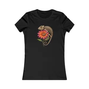 Chameleon Skeleton on Flower, Women's Favorite Shirt, Graphic Tee, Nature Lover Gift, Short Sleeve Top