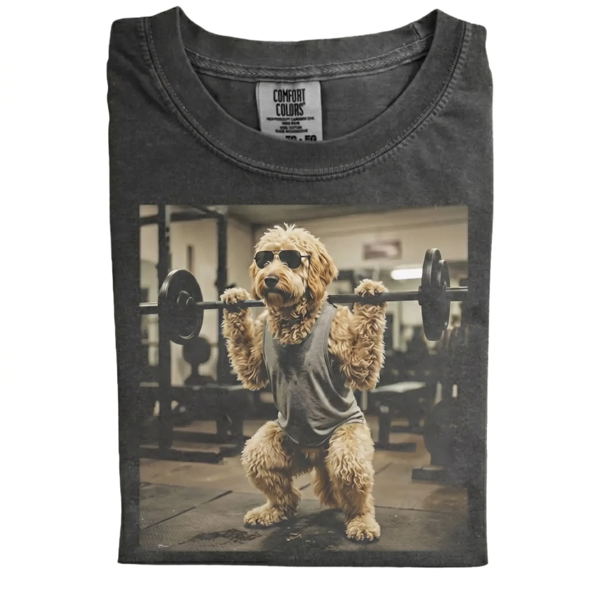 Funny Goldendoodle Gym Comfort Colors T-Shirt, Vintage 90s Fitness Dog Meme Tee, Bodybuilding Workout Design, Unisex Fit Design, Gift for Dog Lovers