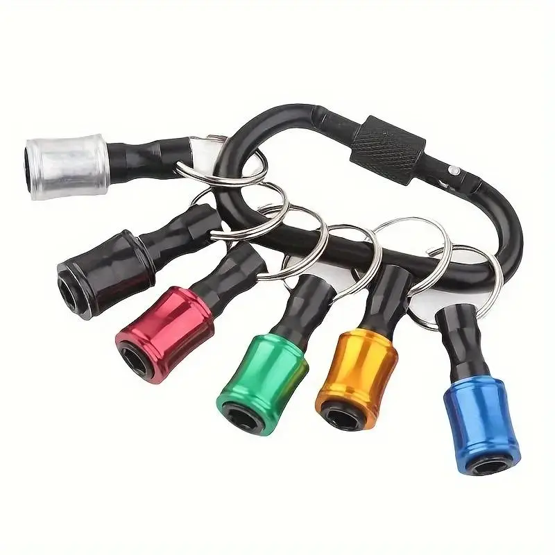 6 PCS 1/4" Hex Shank Aluminium Hex Screwdriver Bit Holders - Quick Release, 1 Keychain Extension Bar for Impact Driver Drill, Heavy-Duty Hardware Solution for Industrial Use & Any Tool Kit