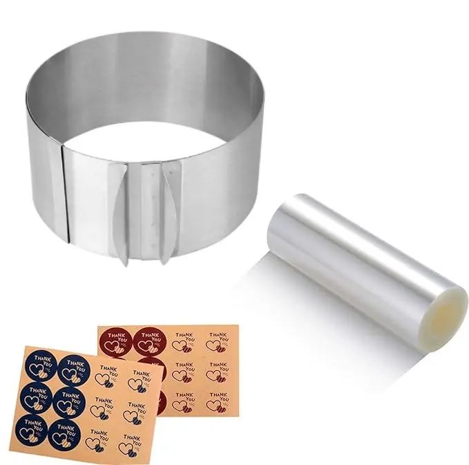 1 piece adjustable cake ring, 6 to 12 inch stainless steel mousse cake mold ring, including transparent edges and stickers, household baking tool suitable for DIY layered cake, mousse, dessert making and professional baking