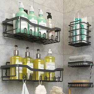 Coraje Shower Caddy, Shower Shelves [5-Pack], Adhesive Shower Organizer No Drilling, Large Capacity, Rustproof Stainless Steel Bathroom Shower Shelf for Inside Shower, Black.