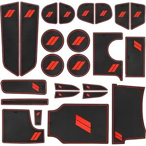 for Dodge Charger Accessories 2015-2021 2022 2023 2024 Non-Slip Anti Dust Cup Holder Insert Center Console Shifter Liner Trim Door Pocket Mats Premium Custom Interior 24PC Set (Red Trim)