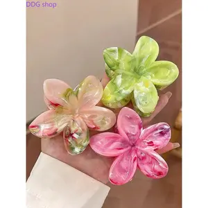 2026 3/6pcs Ombre Flower Hair Clips, Large 8cm Plumeria Claw Clips, Lightweight Acrylic Floral Jaw Clips for Women, Perfect for Daily, Beach Vacation & Summer Styling