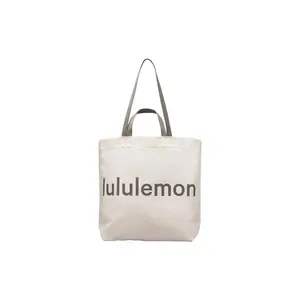 Lululemon 17L Logo Print Canvas Tote Bag in Ivory and Sage Green for Men and Women Reusable Bag