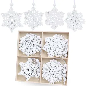 16/32 Pieces White Snowflakes Ornaments 3inch Wooden Snowflake Christmas Ornament for Winter Home Tree Garland Christmas Decoration Holiady Crafts 8 Styles