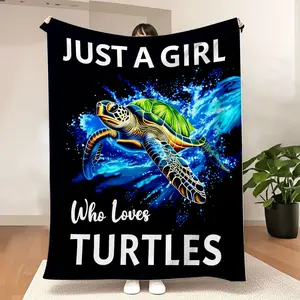 Turtle-Themed Soft Warm Blanket — Slogan Print, Featuring bold, avant-garde designs, it's beloved by turtle enthusiasts and art lovers alike.