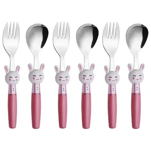ANNOVA Kids Rabbit Handle Silverware Set 6 Pieces - Childrens Flatware Stainless Steel