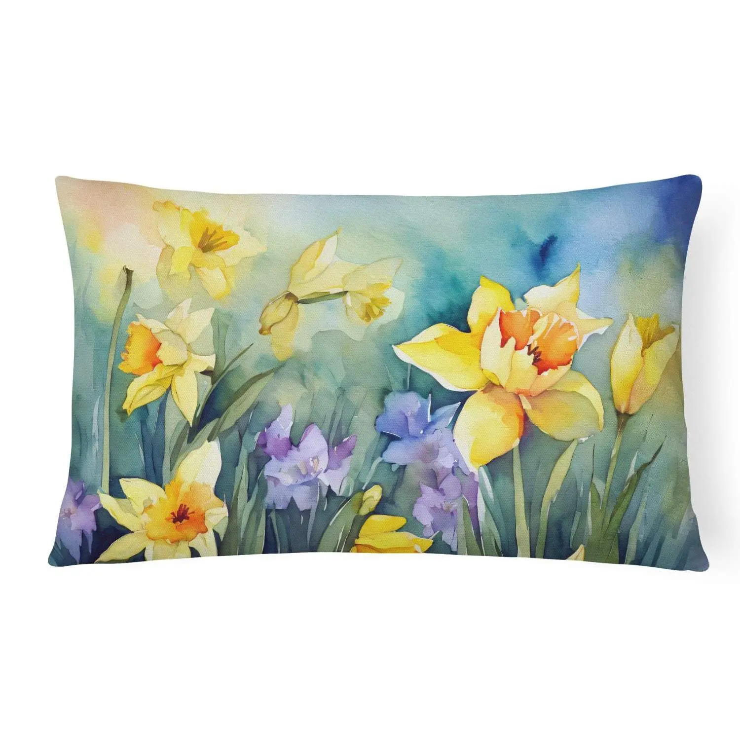 12x16 in Watercolor Daffodil Polyester Decorative Pillow - Water-Resistant Outdoor Cushion for Patios, Porches