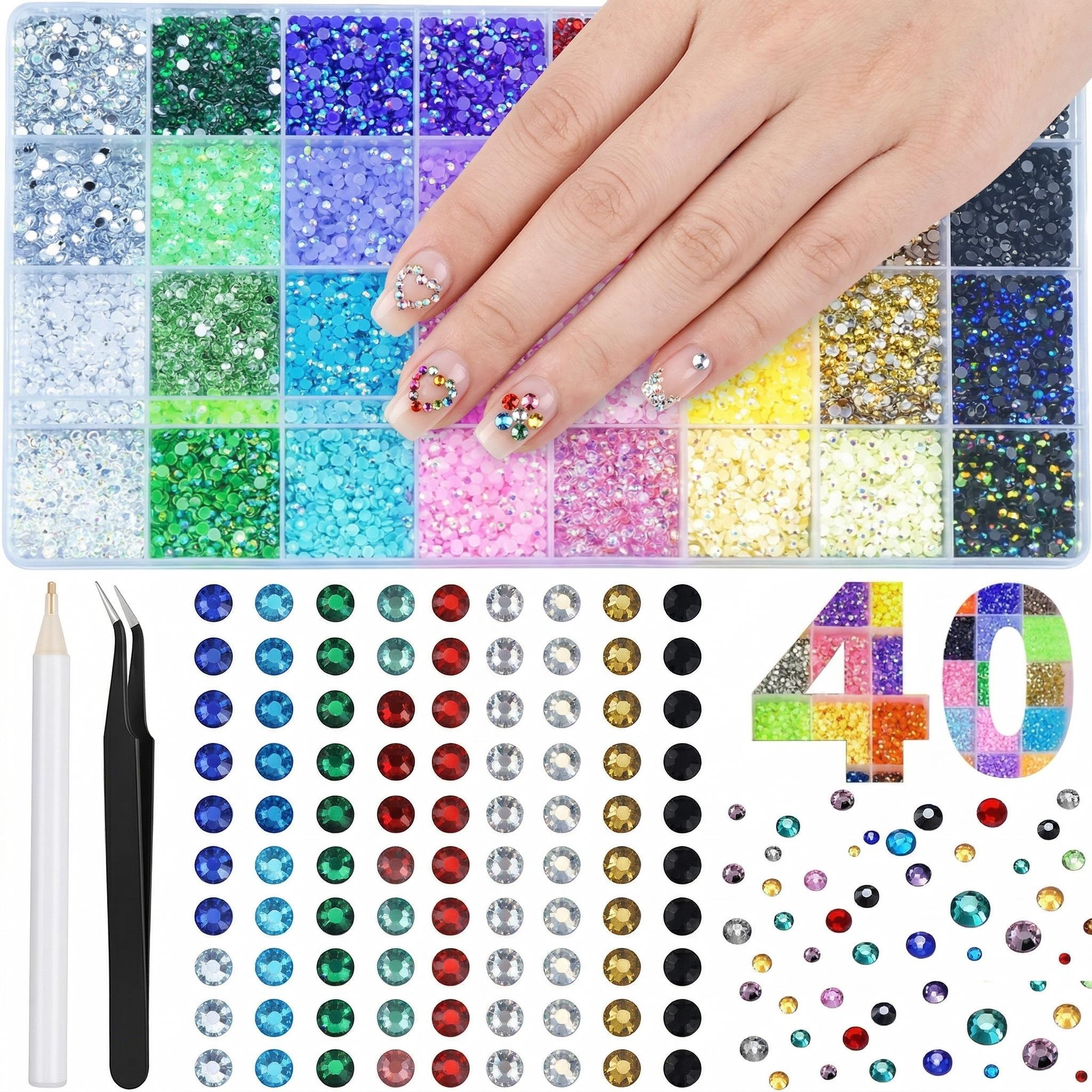 40 Color Resin Jelly Rhinestonesfor Crafting Bedazzling, 3mm Multicolor Resin Flatback Gems forDiamond Art, Clothing ClothesTumblers Shoes Nails, Flat Back Mixed ColorBulk Bedazzler Kit Jewels with Gifted Tools and tweezers Shimmer Colorful