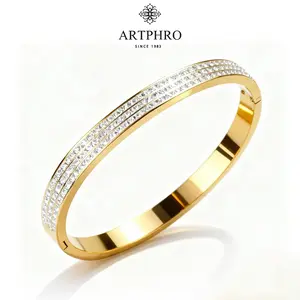 ARTPHRO Women's Stainless Steel Cubic Zirconia Bangle Bracelet, Sparkling Cubic Zirconia Cuff Bracelet, Gift for Wife Girlfriend