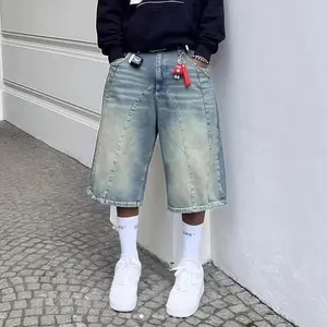 Unisex Y2K Vintage Baggy Denim Shorts, Distressed Ripped Wide Leg Skater Jorts, Casual Streetwear Loose Fit Knee-Length Jean Shorts for Summer Daily Wear & Outdoor Activities