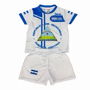 Nicaragua Soccer Set White Color Unisex Jersey & Shorts Youth Football Kit for Sports