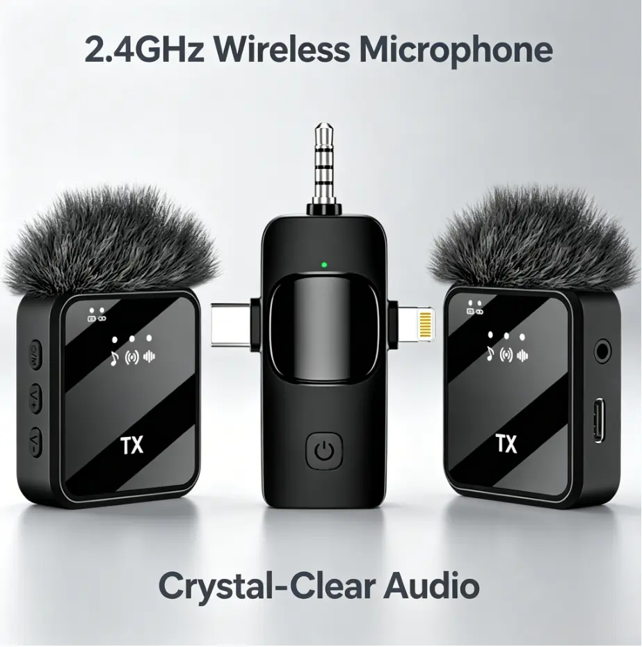 Wireless Lavalier Microphone for iPhone, Android, Cameras - Mini Microphone with Noise Reduction, 20H Battery Life, 4 Mic for Video Recording, TikTok and YouTube