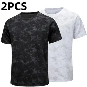 Two tie-dye mesh men’s short-sleeve T-shirts in a sporty casual style. Raglan sleeves follow the shoulder line for a close fit and unrestricted movement. The breathable mesh fabric enhances comfort. A crew neck is simple and uncluttered. The short-sleeve