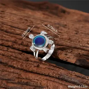 1PC Bohemia Vintage Heart Moonstone Ring Temperature Color Changing Minimalist Finger Open Adjustable Ring Ring