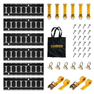 CAMMOO 16 Inch E-Track Rail Kit with 2200lbs Load Capacity, 44 Pcs Includes 6 Rails, 2 Ratchet Straps, 6 D-Ring with Tie-Downs, 6 O-Rings, 24 Screws & Storage Bag, for Trucks, Vans, Trailers, Black