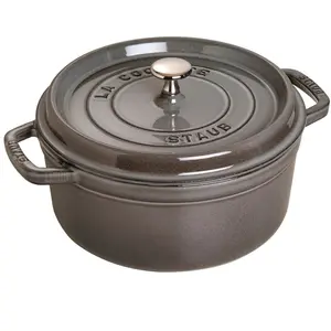 Staub Cast Iron 9-qt Round Cocotte - Graphite Grey