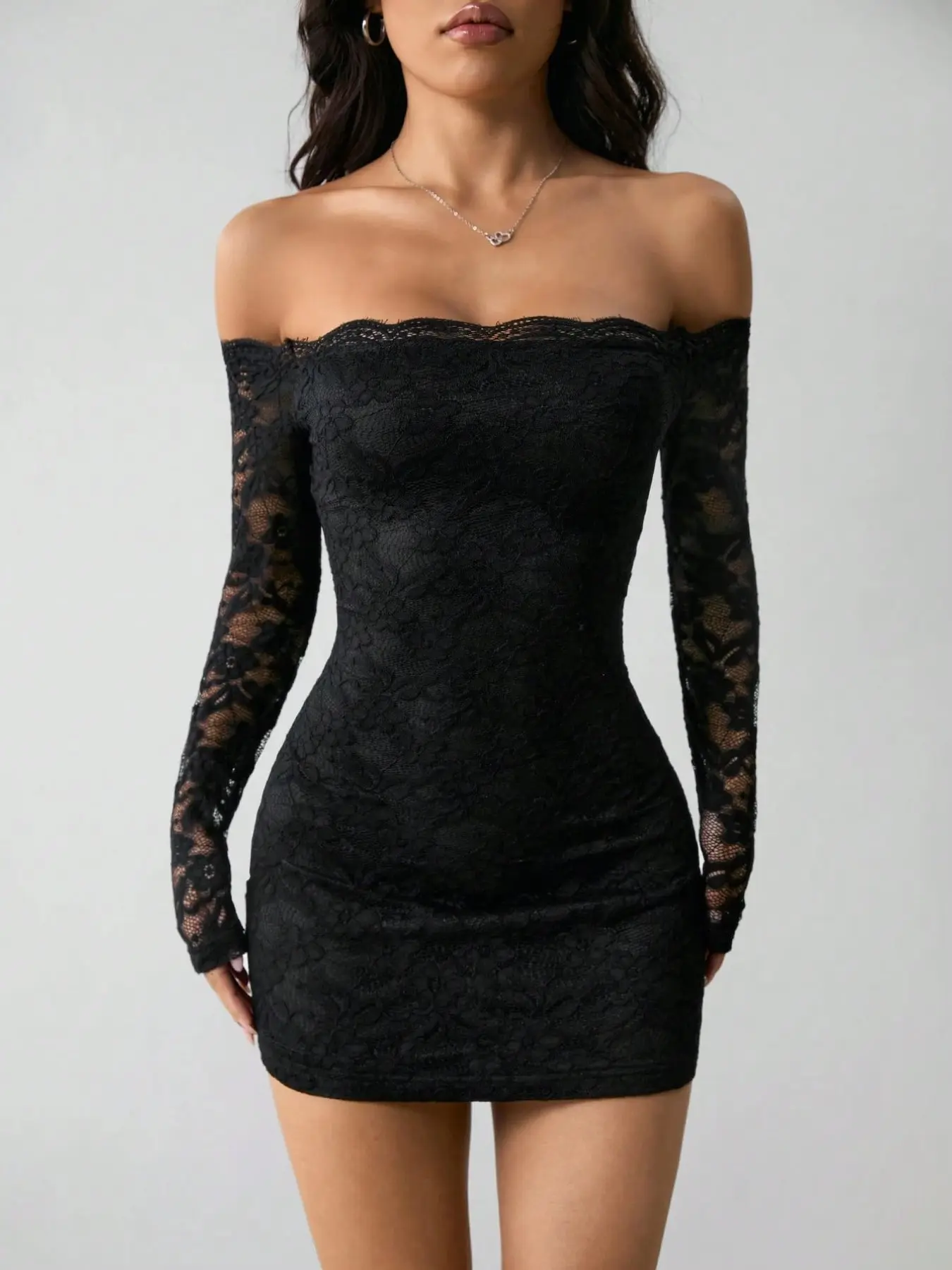 lace up front mini dress Ashwood Lace Sleeve Mini Dress | Black | Womens