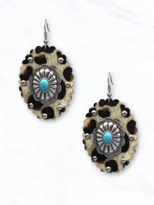 Leopard Turquoise Concho Leather Earings