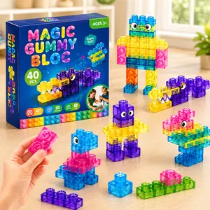 40 PCS Magic Gummy Blocks for Kids, Soft Squishy Building Blocks STEM Construction Toy, Colorful Flexible Sensory Stacking Blocks for Toddlers Boys Girls