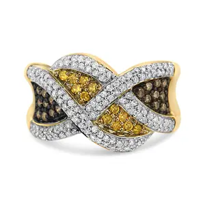 14K Yellow Gold 3/4 Cttw Champagne, Yellow and Round-Cut Diamond Ring