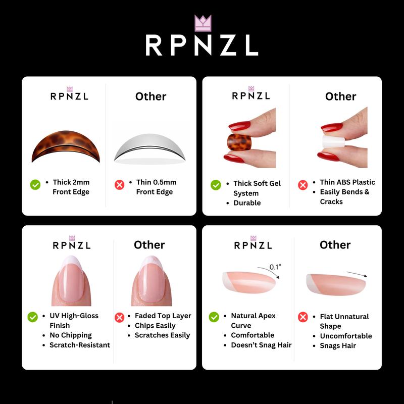 RPNZL Press On Nail Kits - UV Finish Nails, 3 Weeks of Wear | 32 Nails, 16 Sizes Kit with Glue and Adhesive Tabs I Female Founded