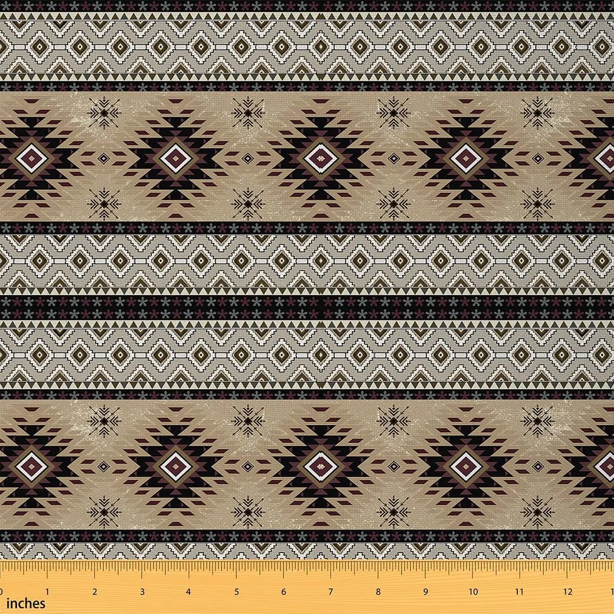 Feelyou Boho Western Brown Aztec Woven Textile Fabric - Bohemian, Geometric Pattern, Waterproof, Easy-Clean, Multi-Size Ethnic Upholstery for Chairs, DIY-Friendly Indoor Sewing Supply